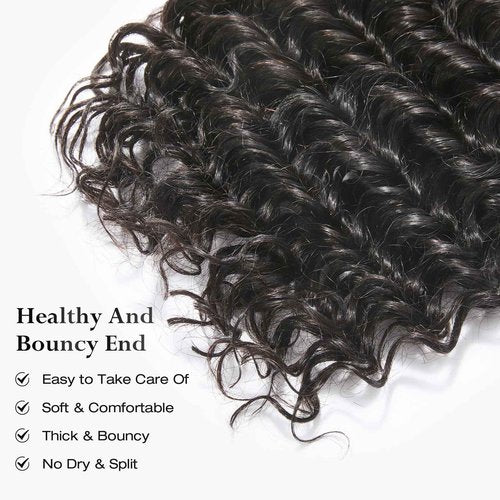 ASHINE Human Hair Bundle Deep Wave Unprocessed Cambodian Raw Hair 20 Inch, Flip Over Quick Weave Wet and Wave Bundles for Women Natural Black