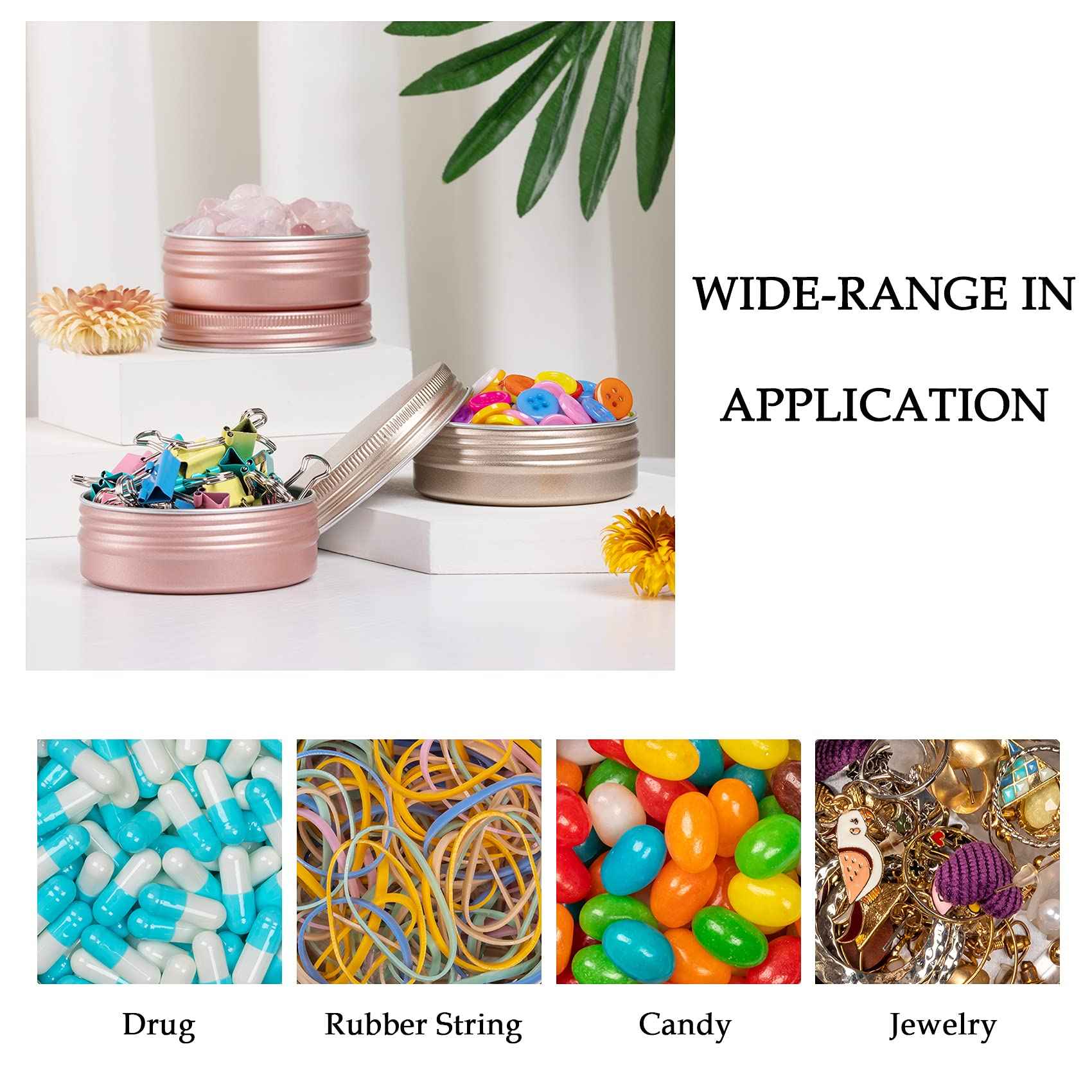 270pcs 1 oz / 30ml Bulk Packaging Screw Top Aluminum Tin Jar with Screw Lid and Blank Labels (Rose Gold)