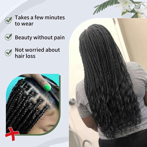 Alebery 13x6 HD Lace Front Box Braided Wigs with Curly End Lace Frontal Box Braids Wigs for Black Women Lightweight Synthetic Black Cornrow Fully Handmade Braided Wig with Baby Hair (26 inches)