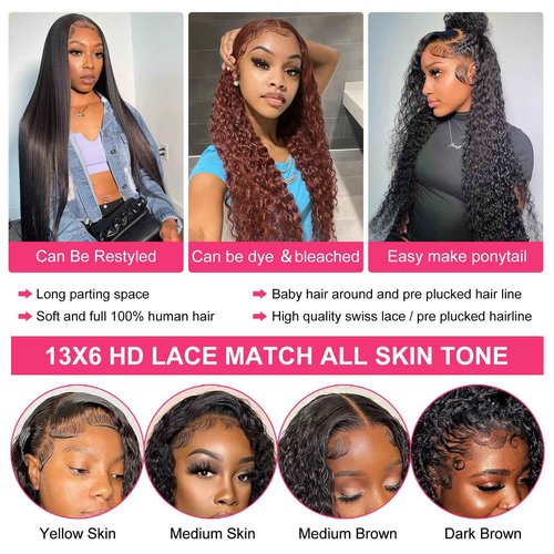 Odored Deep Wave Lace Front Wigs Human Hair 13x6 HD Transparent 180% Density Glueless Wigs Deep Curly Lace Frontal Wigs Natural Color 24 Inch