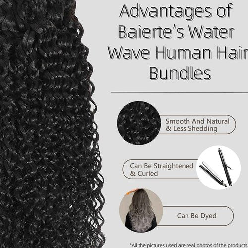 Water Wave Human Hair Bundles 12A Unprocessed Virgin Brazilian Curly Bundles Human Hair Wet And Wavy Natural Black Color Less Shedding Hair For Women As Hair Extension And Fill 28 Inch