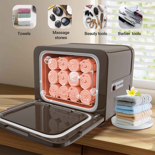 RyJaune Towel Warmer, 8.5L Towel Warmer Cabinet can Hold 12 Wet Facial Towels,Fast Heating with One-piece all-aluminum liner,Hot Towel Warmer Use for Spa,Hair Beauty,Salon - Brown
