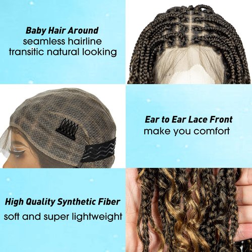 A ANYTIME Qiyu 18" Short Knotless Box Braided Wigs for Women Braided Lace Wigs with Curly Ends Bob Braids Wigs Full Lace Braided Wig with Baby Hair Natural Blended Braiding Hair Wig（1B/27