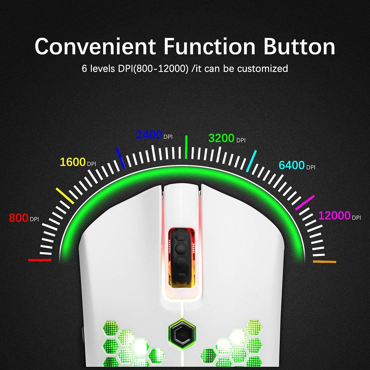 ZIYOU LANG M5 RGB Lightweight Wired Gaming Mouse with 12000 DPI 6 Programmed Buttons,65G Honeycomb Shell,Ultralight Ultraweave Cable,Pixart 3325 Optical Sensor Gamer Mice(Green)