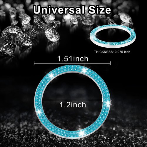 LivTee 2 PCS Crystal Double Rhinestone Car Engine Start Stop Decoration Ring, Bling Car Interior Accessories for Women, Push to Start Button Cover Sticker, Automotive Decals, Cyan