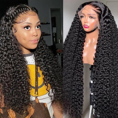 Edwad 13x4 Deep Wave Lace Front Wigs Human Hair Pre Plucked,180 Density HD Transparent Lace-100% Unprocessed Brazilian Virgin Human Hair for Black Women Natural Color