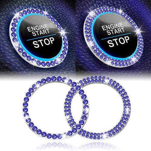 LivTee 2 PCS Crystal Combinatorial Rhinestone Car Engine Start Decoration Ring, Push to Start Button Cover Sticker, Bling Car Interior Accessories for Women, Automotive Decals, Dark Blue