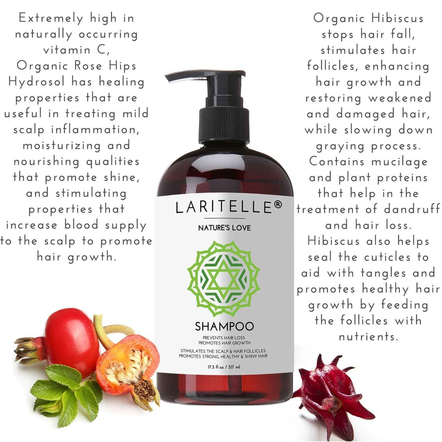 Laritelle Organic Shampoo 17.5 oz | Organic Quinoa + Keratin + Follicle Stimulating Rosemary, Ginger & Grapefruit | Hair Loss Prevention, Clarifying, Softening, Strengthening | NO GMO. Vegan