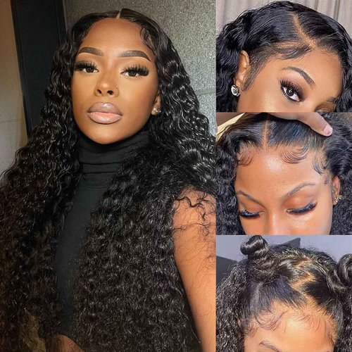 Tryfey 13x4 Water Wave Lace Front Wigs Human Hair HD Transparent Deep Water Curly Frontal Wig for Women Glueless Wet and Wavy Lace Wig Pre Plucked with Baby Hair 180% Density Natural Color 24inch