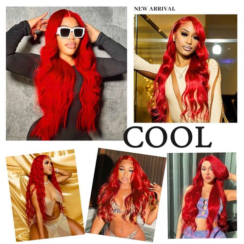 BOTNNS 28 Inch Red Wig Human Hair Red 13x4 HD Lace Front Wigs Human Hair Pre Plucked 200 Density Body Wave Human Hair Wig Colored Lace Frontal Wigs for Women