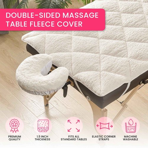 XOLLOZ Massage Sheets and Fleece Cover Bundle - 4 Set Premium Microfiber Sheets (White) & Double-Sided Fleece Massage Table Warmer - Fits All Standard Massage Tables - Stain, Oil & Wrinkle-Resistant