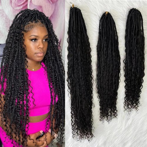 Boho Locs Crochet Braids Pre Looped With Human Hair Extensions Curly Ends Deep Wave Goddess Soft Locs Box Knotless Braids Hair Synthetic Dreadlocks Braiding for Women CHARMING YOU 18 Inch 24Strands