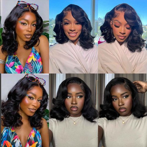 mscoco Bob Wig Human Hair 6×5 Natural Black Body Wave Lace Front Wigs Human Hair Pre-bleached knots Glueless Bob Wig Human Hair Glueless Wigs Human Hair for Black Women