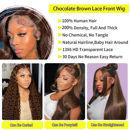 UYGLJK chocolate Brown Lace Front Wig 30 Inch Brown Body Wave Lace Front Wigs Human Hair Pre Plucked with Baby Hair Brown Wig Human Hair 13x6 HD Colored Frontal Wigs Human Hair wig
