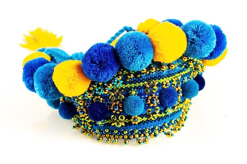 Rushnichok Kokoshnik Ukrainian Traditional Easter Headdress Blue Wreath Kokoshnic Vyshyvanka Style Handmade Beaded Hippie Tiara
