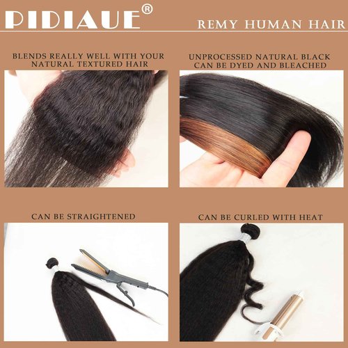 PIDIAUE Kinky Straight Bundles Human Hair Remy Yaki Straight Bundles Weave 14 14 14 inch Real Unprocessed Brazilian Virgin Hair Extensions Natural Color 12A