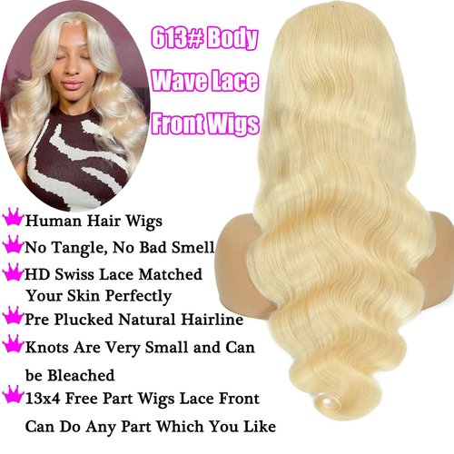 LADYWIGSDZ 613 Lace Front Wig Human Hair 13x4 Light Blonde Color Lace Front Body Wave Wigs 613 HD Lace Frontal Wigs Human Hair Pre Plucked for Women (613 Color 13x4 Lace Front Wigs, 20 Inch)