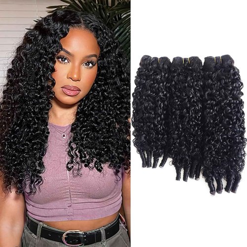 Curly Human Hair Bundles 16 18 20 Inches 3Pcs Water Wave Burmese Curly Bundles Human Hair Weave with Spiral End 3C4A Quick Weave Hair for Women Natural Black