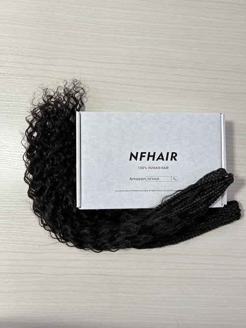 NFHair Crochet Boho Box Braids With Human Hair Pre-Looped Synthetic Braiding Goddess Braids Double Drawn Curly Full Ends Hair Extensions For Women Natural Color 1Pack/40 Stands 14Inch
