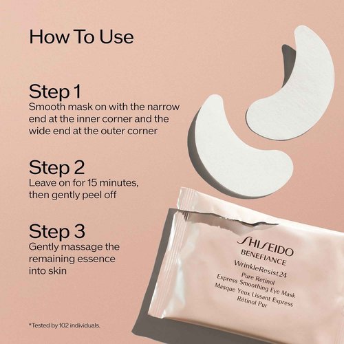 Shiseido Benefiance WrinkleResist24 - Pure Retinol Express Smoothing Eye Mask - 12 Sets of Two Eye Masks - Reduces Appearance of Wrinkles in 15 Minutes