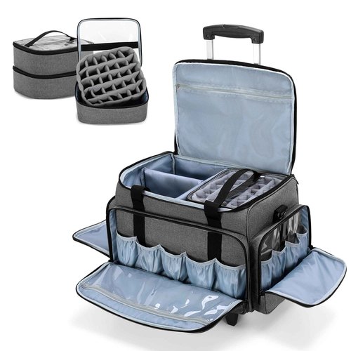 LUXJA Rolling Nail Polish Organizer Holds 90 Bottles and a Nail Lamp, Rolling Nail Polish Case with a Detachable Dolly and 3 Removable Cases (Patented), Gray