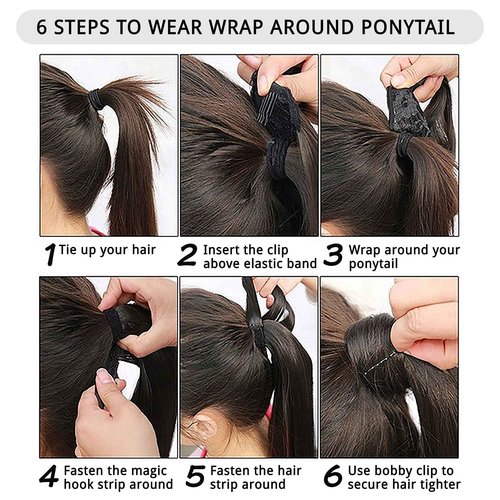 S-noilite Ponytail Extension Human Hair Wrap Around Black Clip in Pony Tail Hair Pieces with Magic Paste Clip on Ponytails Hair for Women 18inch 90g-Jet Black