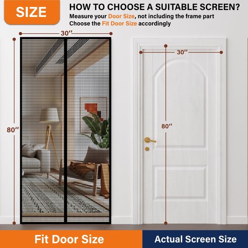 Magnetic Screen Door，Fiberglass Screen Door Mesh，Keep Bugs Out, Heavy-Duty Mesh Curtain,Pet and Kid Friendly, Works with Front Doors, Sliding Doors（32x80 Inch Fiberglass