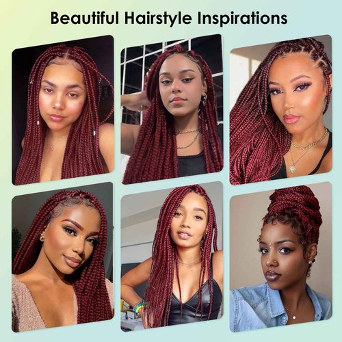 Fecihor 360° HD Full Lace Knotless Braided Wigs for Women Box Braid Wig with Baby Hair Premium Synthetic Natural Looking Burgundy Braided Lace Front Wigs 36 Inch