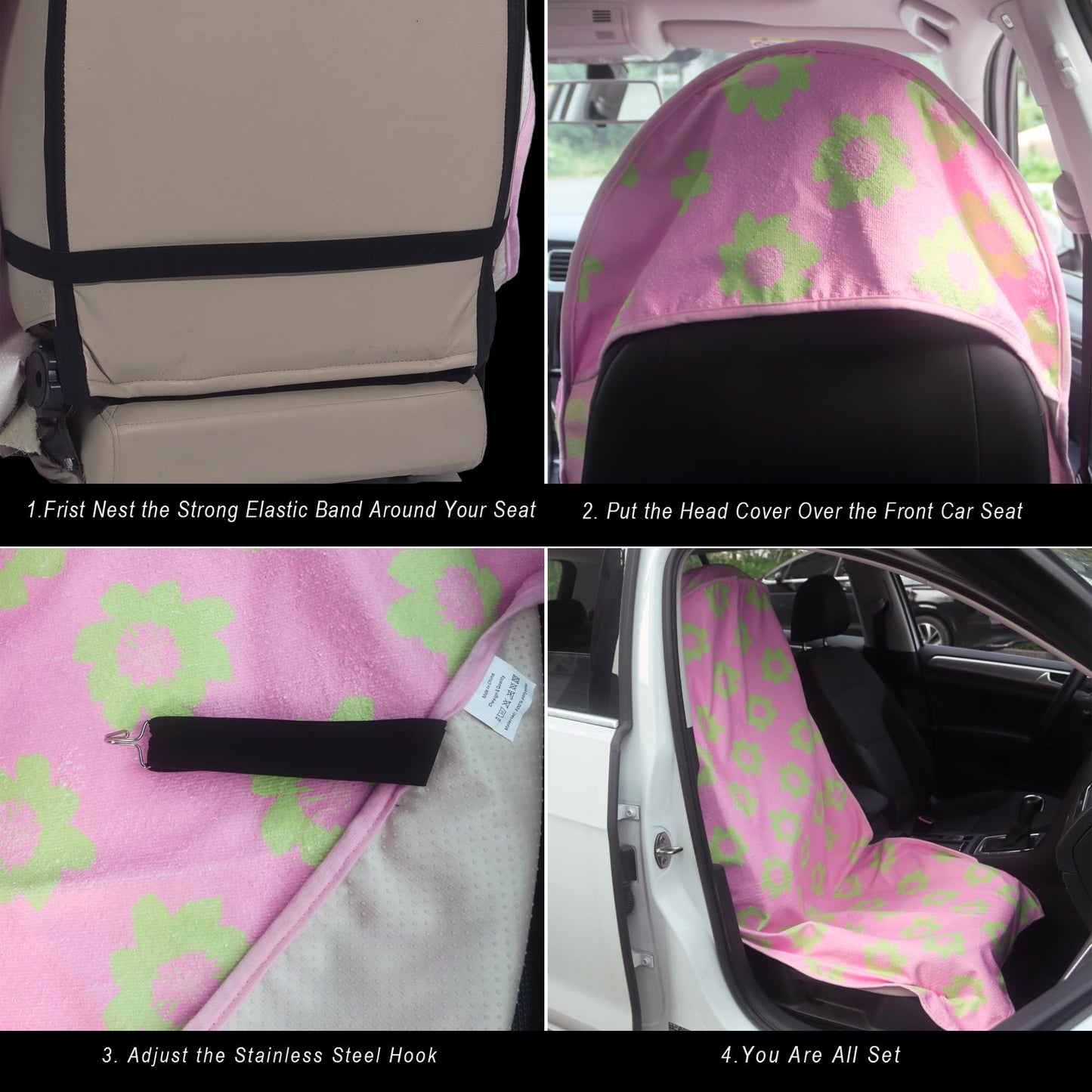 LoyaGour Car Seat Cover Protector Front Seats,for Gym Workout,Running,Swimming,Beach and Hiking,Waterproof Sweat Towel Bucket Seat Covers for Cars SUV Trucks (Flower and Pink, 1Pcs)