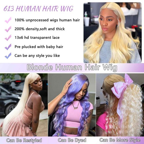 FASLEI 613 13x6 Lace Front Wig Human Hair 24 Inch Body Wave Lace Front Wigs Human Hair Pre Plucked 200 Density HD Lace Frontal Human Hair Wigs 613 Blonde Wig Human Hair With Baby Hair
