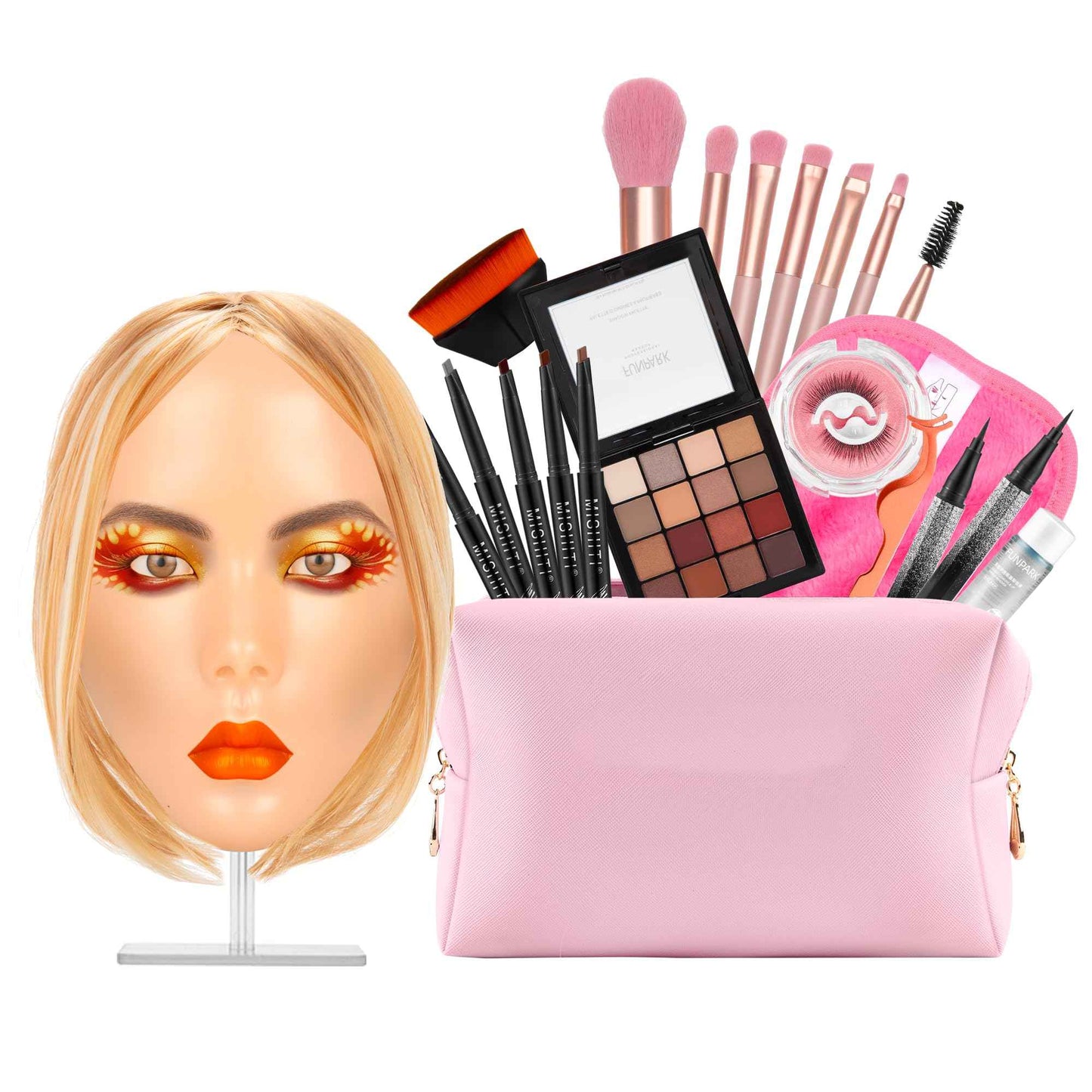 Glinexa 5D Makeup Practice Face – Reusable Silicone Mannequin Head with Wigs and Complete Makeup Kit, Perfect for Beginner Training and Beauty School