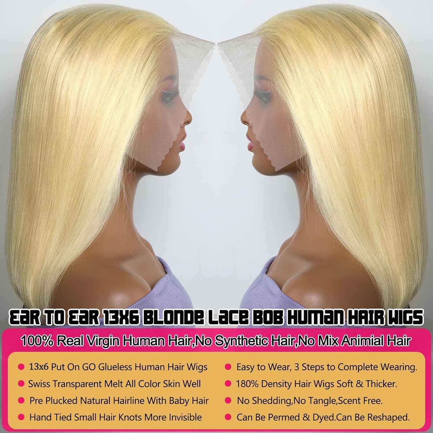 Honey Blonde 13x6 Transparent Lace Frontal Wigs For Black Women 180% Density 13x6 Blonde Short Straight Lace Bob Wigs Human Hair Pre Plucked Brazilian Remy Human Hair Blonde Glueless Lace Wig 16 Inch