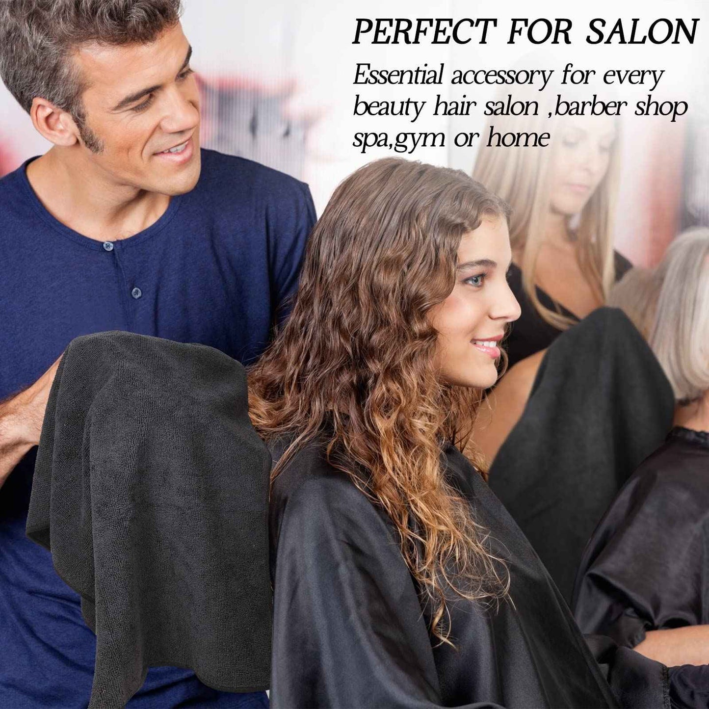 26 Pack Salon Towel Bulk Black Microfiber Hair Drying Towels Bleach Proof Microfiber Lint Free Absorbent Hand Towels Set for Home Hotel Bath Salon Spa Gym, 16 x 27 Inches