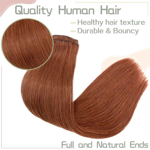 S-noilite Dark Auburn Clip in Human Hair Extensions 100% Remy Hair Thick True Double Weft Clip in Hair Extensions Full Head 8 Pieces 18 Clips Straight Silky (16 Inch - 130g,Dark Auburn (#33))