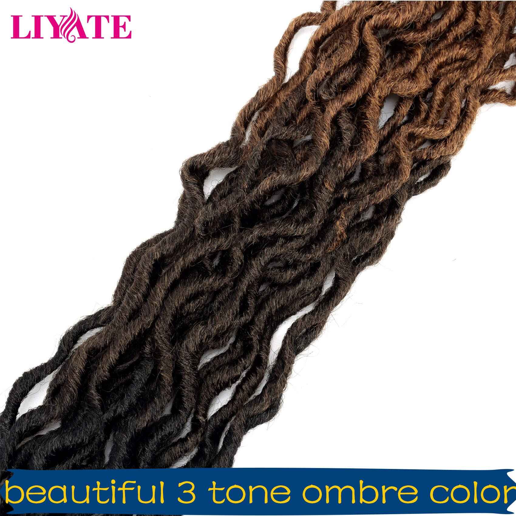 24 Inch Goddess Faux locs Crochet Hair 6 Packs/Lot Soft Gypsy Locs Wavy Crochet Braids Dreadlocks 3 Tone Curly Wavy Twist Braiding Hair Extensions African Roots Braid（1B/4/30)