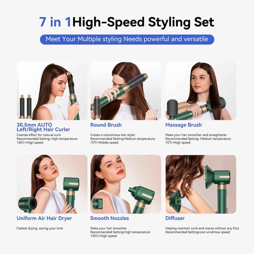 Blow Dryer Brush 7 in One, Negative Ion Hair Dryer Brush Set Upgrade Hot Air Brush Air Styler Curling Wrap Air Curler, Curling Iron Hair Styling Tools As A Gift for Straight/Curl/Drying/Smoothing