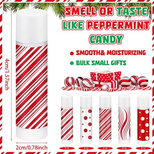 Siifert 150 Pcs Christmas Candy Flavor Lip Balms Bulk Holiday Peppermint Candy Flavor Lip Balms Christmas Party Gifts Stocking Stuffers Bulk Thank You Gifts for Employee Staff Coworkers Teacher
