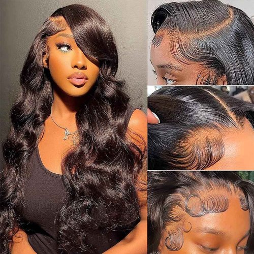GOMOST Body Wave Lace Front Wigs Human Hair 13x4 HD Transparent Lace Front Wigs Human Hair Pre Plucked with Baby Hair 180% Density Glueless Wigs Human Hair for Women Natural Black 26Inch,1.0 Count