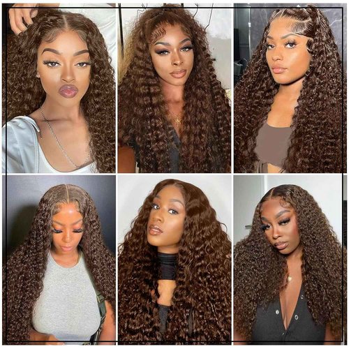 Chocolate Brown Deep Wave Lace Front Wigs Human Hair 13x6 Curly Human Hair Wig 200% Density Wet and Wavy HD Lace Front Wig Human Hair Deep Wave Wig for Women with Baby Hair (Chocolate Brown,26 IN)