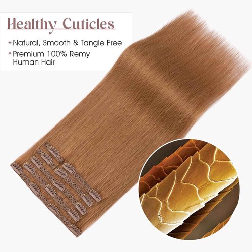 Elailite Clip in Hair Extensions Real Human Hair, Remy Hairpieces for Women, 7PCS Lace Weft Full Head, 20 Inch 120g Light Auburn