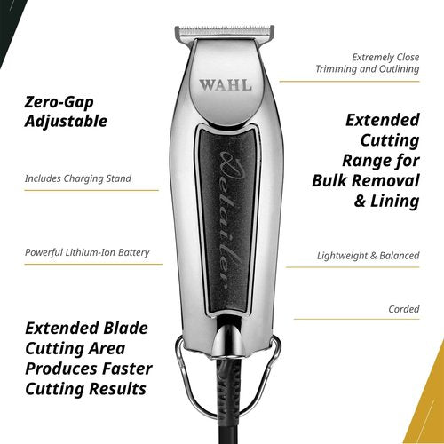 Wahl Professional Detailer Corded Trimmer Adjustable T Blade Black Rotary Motor Complete Kit