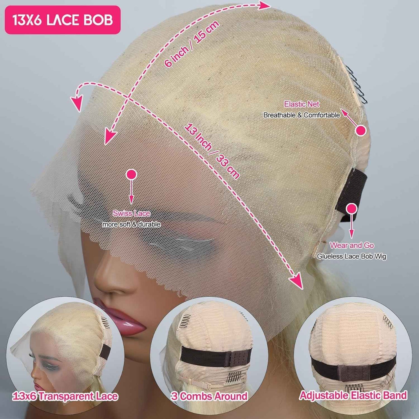 Honey Blonde 13x6 Transparent Lace Frontal Wigs For Black Women 180% Density 13x6 Blonde Short Straight Lace Bob Wigs Human Hair Pre Plucked Brazilian Remy Human Hair Blonde Glueless Lace Wig 16 Inch