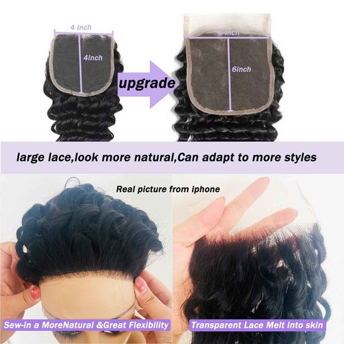 6x6 Deep Wave Closure Human Hair Transparent Hd Lace Closure 10a Brazilian Virgin Human Hair With Baby Hair Loose Deep Wave Closure Free Part Pre Plucked Natural Color 20 Inch