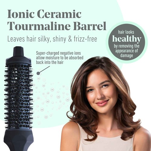 MINT Extra-Long 1.6 Inch Thermal Brush for Natural Volume & Waves | 230-430°F 2-Heater Ceramic Curling Iron Brush | Heated Round Styler