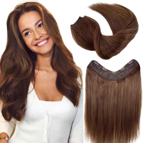 Benafee Brown One Piece Clip in Hair Extensions Real Human 100 Gram 22 Inch Full Head Seamless Double Weft ins No Shedding, 3.5274 Ounce
