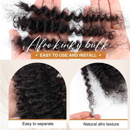 Afro Kinky Bulk Human Hair 10 Inches – 3 Bundles, Natural Curly Texture, Ideal for Braids, Twists, Crochet, and Protective Styles