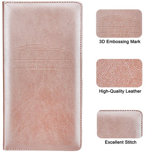 LumiMokki Premium Car Registration & Insurance Card Holder with Magnetic Shut, Vehicle Glove Box Car Organizer - For Documents, Cards, License (Rose gold)