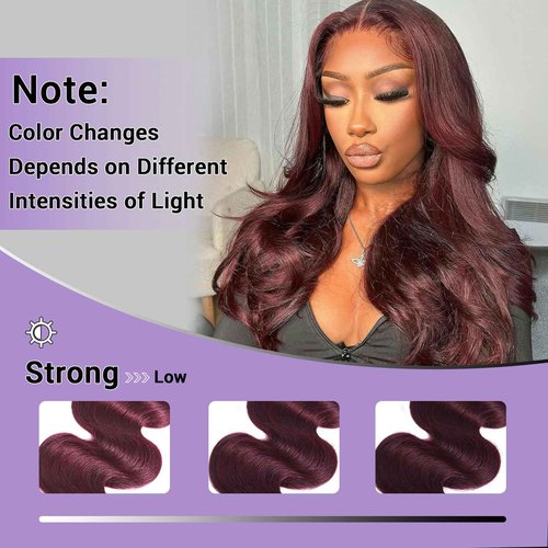 DSEKCAIN 2x6 HD Lace Closure Human Hair Body Wave 99J Burgundy Dark Red Wine Color Transparent Lace Closure 2x6 Long Deep Middle Part 100% Raw Virgin Human Hair 16 Inch 150% Density
