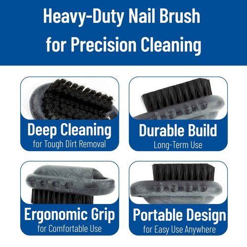 SPARTA Nail Scrub Brush Commercial-Grade, Heavy-Duty Hand and Fingernail Brush with Stiff Bristles for Gardeners, Mechanics, And Foodservice Personnel, Plastic, 5 Inches, Black, (Pack of 12)