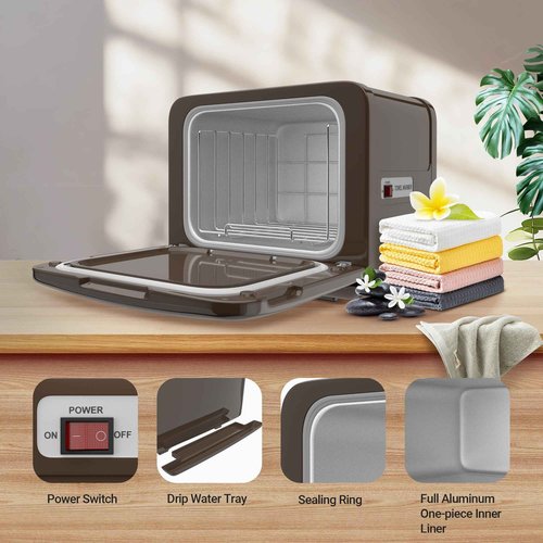 RyJaune Towel Warmer, 8.5L Towel Warmer Cabinet can Hold 12 Wet Facial Towels,Fast Heating with One-piece all-aluminum liner,Hot Towel Warmer Use for Spa,Hair Beauty,Salon - Brown